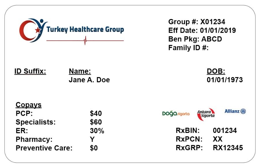 Turkey health insurance card template in PSD format