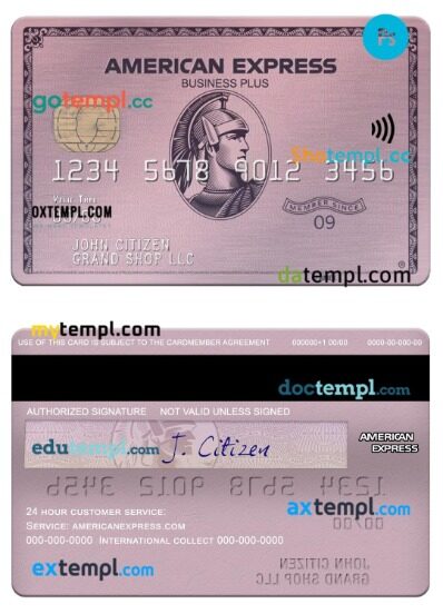 USA ADP Earnings bank american express rose business plus card template in PSD format