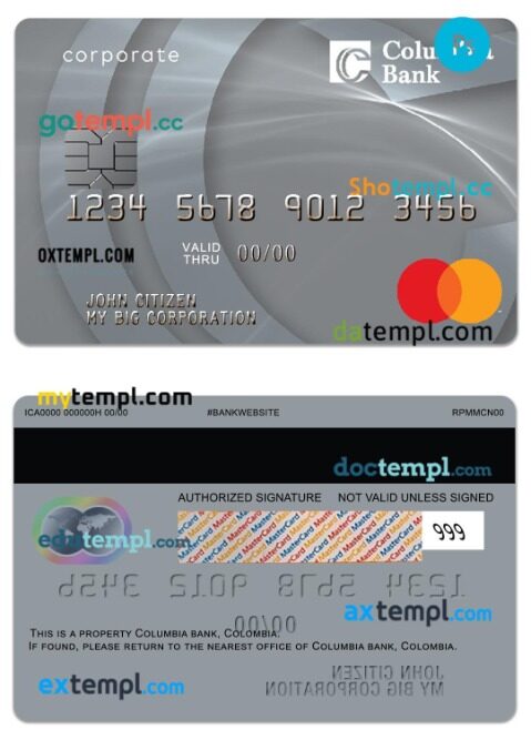 USA Columbia Bank corporate mastercard template in PSD format