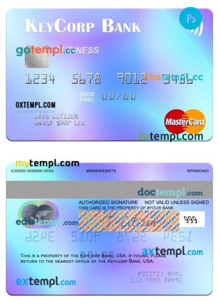 USA KeyCorp Bank business mastercard template in PSD format