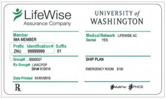 USA University of Washington LifeWise company health insurance card template in PSD format