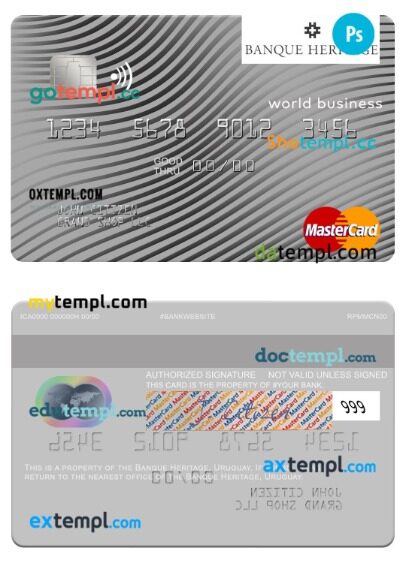 Uruguay Banque Heritage world business mastercard template in PSD format