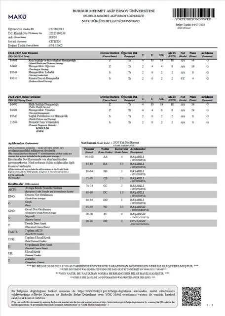 Burdur Mehmet Akif Ersoy University transcript Word and PDF template, 3 ...