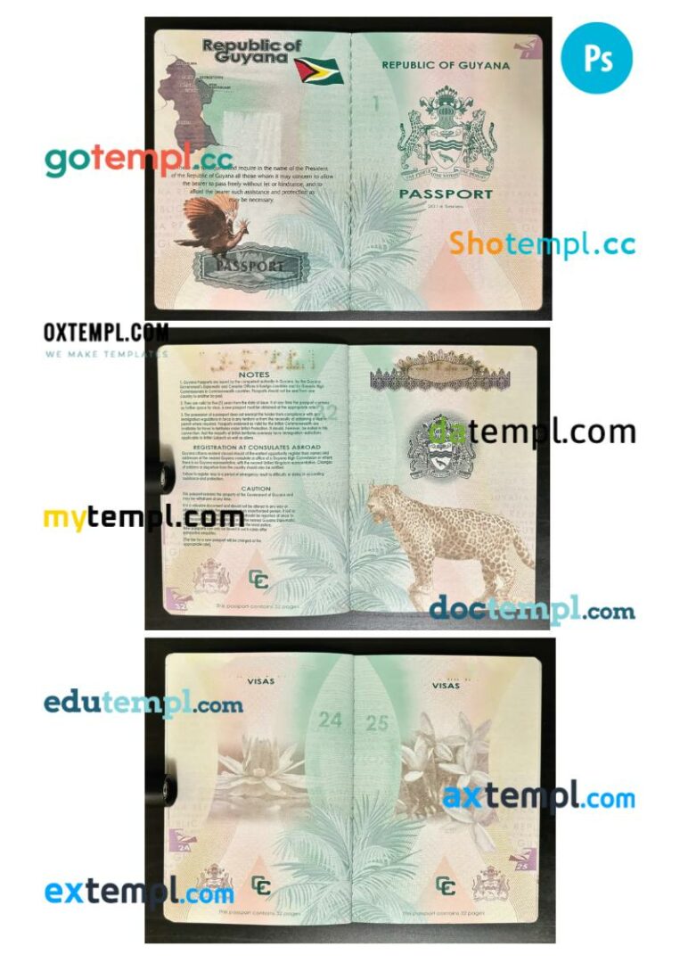 Guyana passport other pages photolook version PSD templates