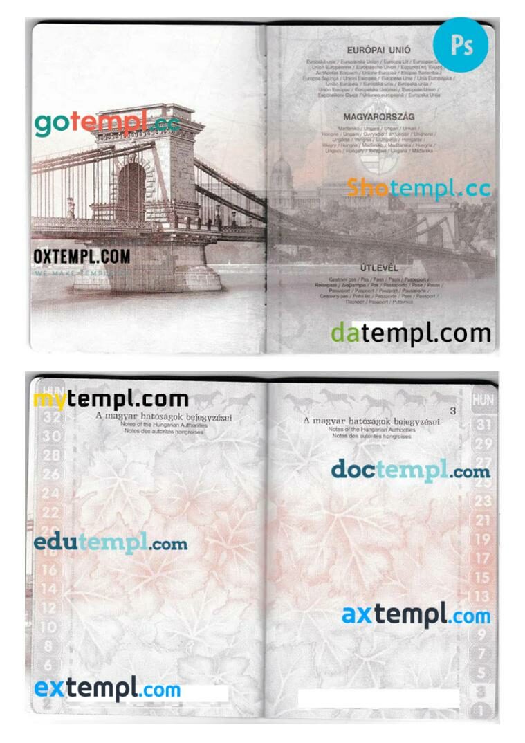 Hungary passport other pages PSD templates