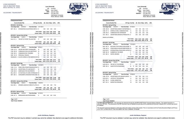 Lynn University official academic transcript Word and PDF template, 4 pages - Image 2