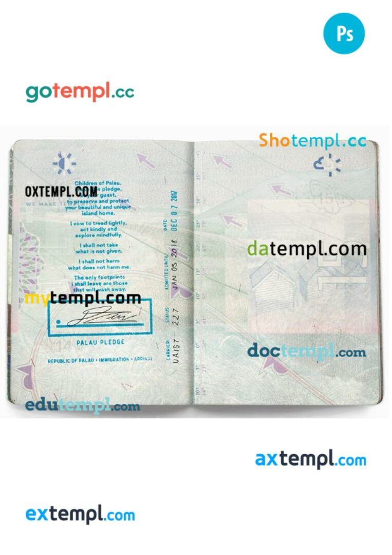 Palau passport other pages PSD templates