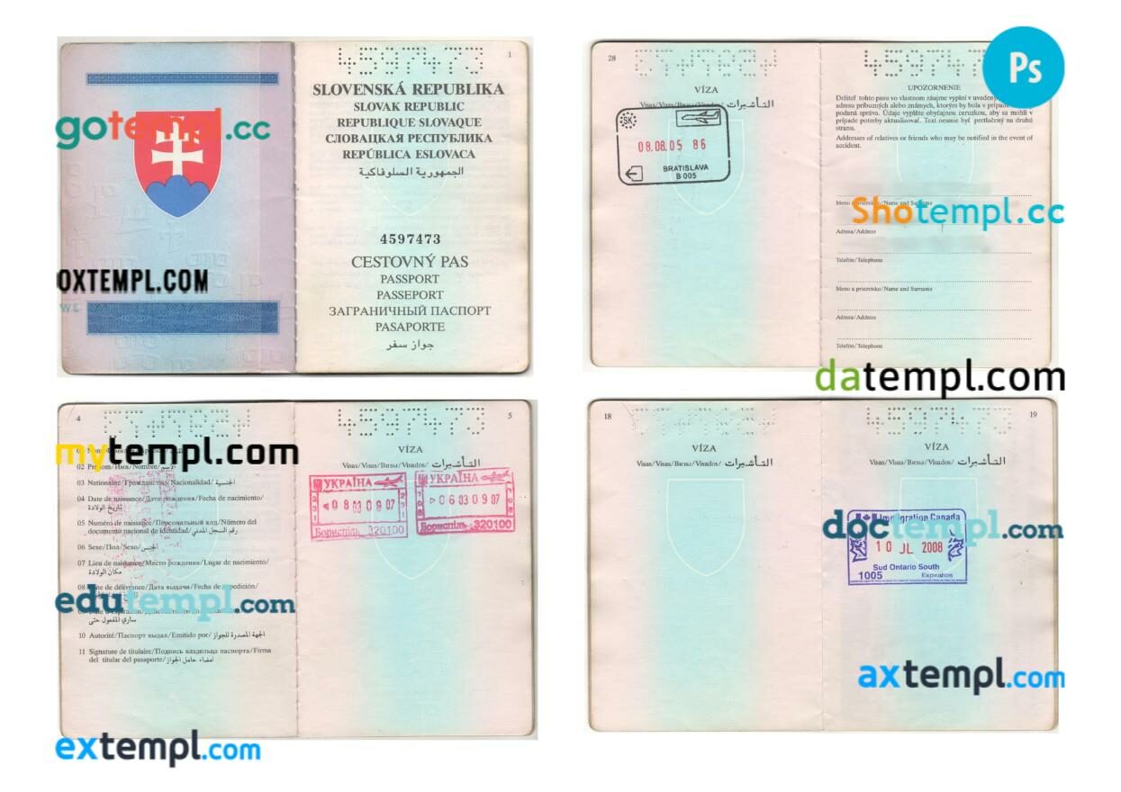 Slovakia passport other pages PSD templates