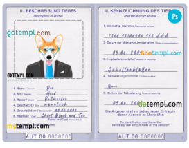 free download Austrian dog (animal, pet) passport PSD example, fully editable