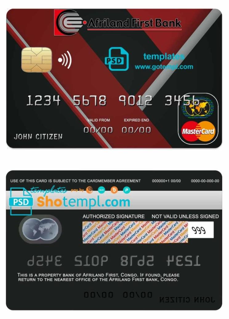 Congo Afriland First bank mastercard credit card example in PSD format, fully editable