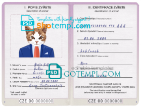 free download Czech cat (animal, pet) passport PSD example, fully editable