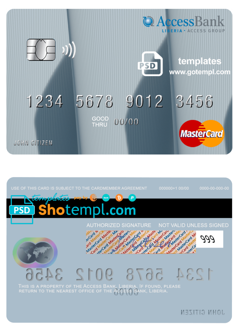Liberian Access Bank mastercard fully editable example in PSD format