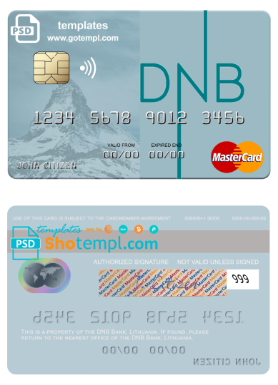 Lithuanian DNB Bank mastercard fully editable credit card example in PSD format