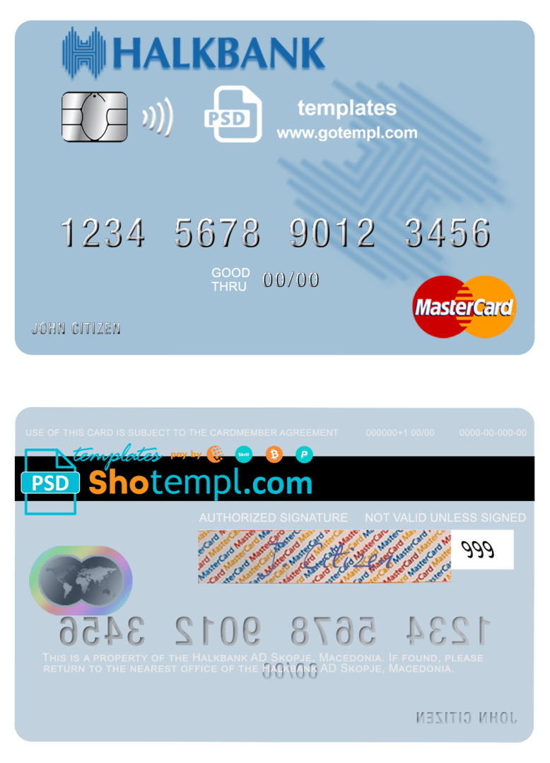 Macedonia Halkbank AD Skopje mastercard credit card example in PSD format