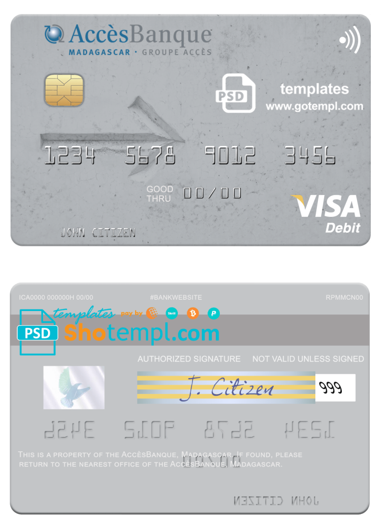 Malagasy AccèsBanque visa card fully editable example in PSD format