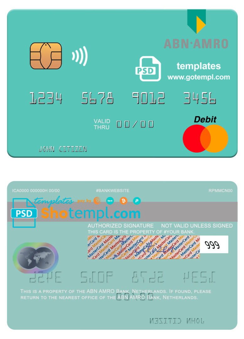 Dutch ABN AMRO Bank mastercard credit card example in PSD format