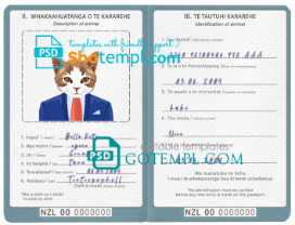 free download New Zealand cat (animal, pet) passport PSD example, fully editable