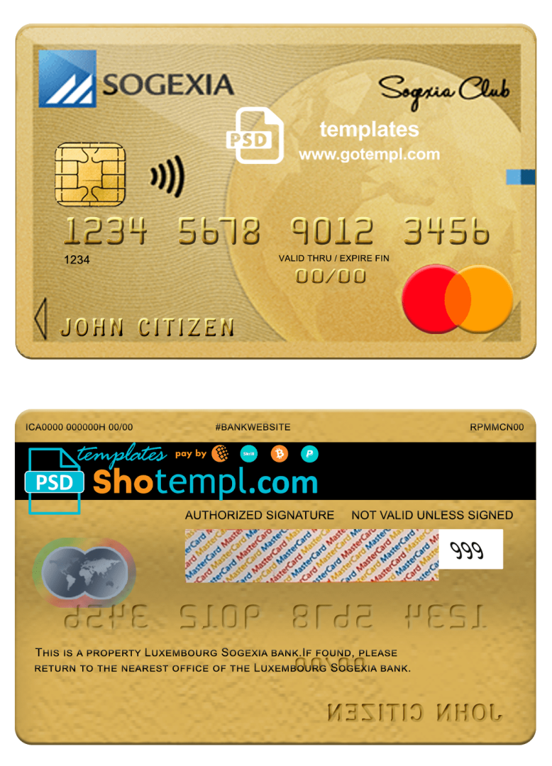 Luxembourg Sogexia bank mastercard credit card example in PSD format