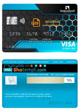 USA Sutton bank visa signature card fully editable example in PSD format